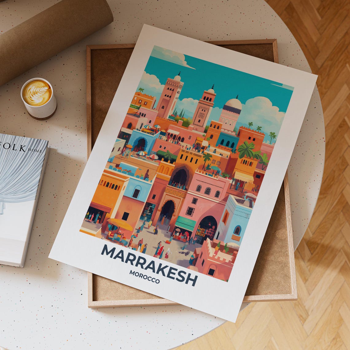 Marrakesh Medina with Minarets in Warm Sunset Colors Travel Poster - Image 4