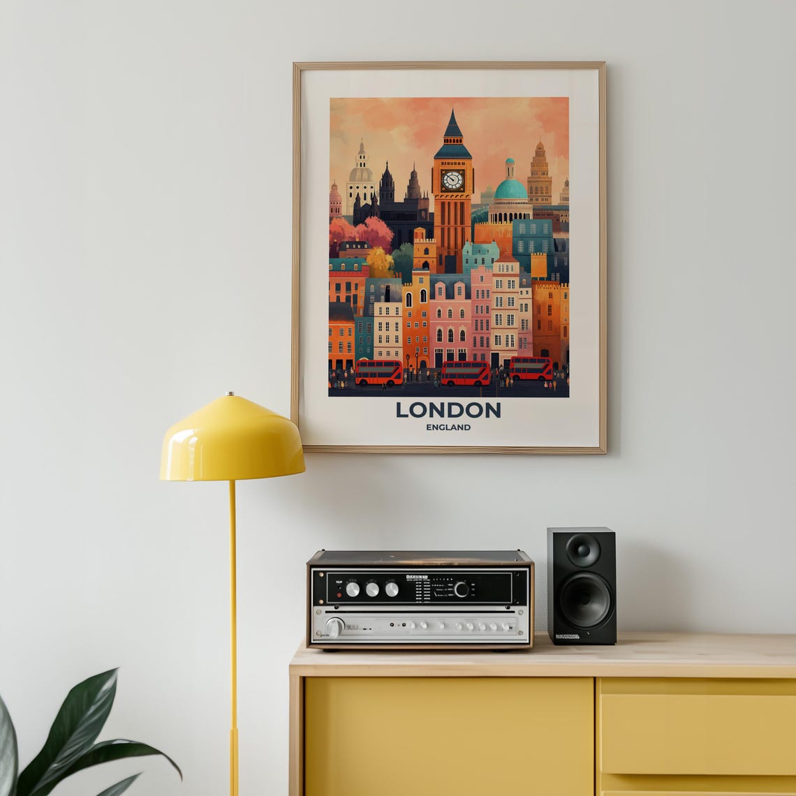 London Colorful City Skyline with Big Ben and Red Buses Poster - Image 5