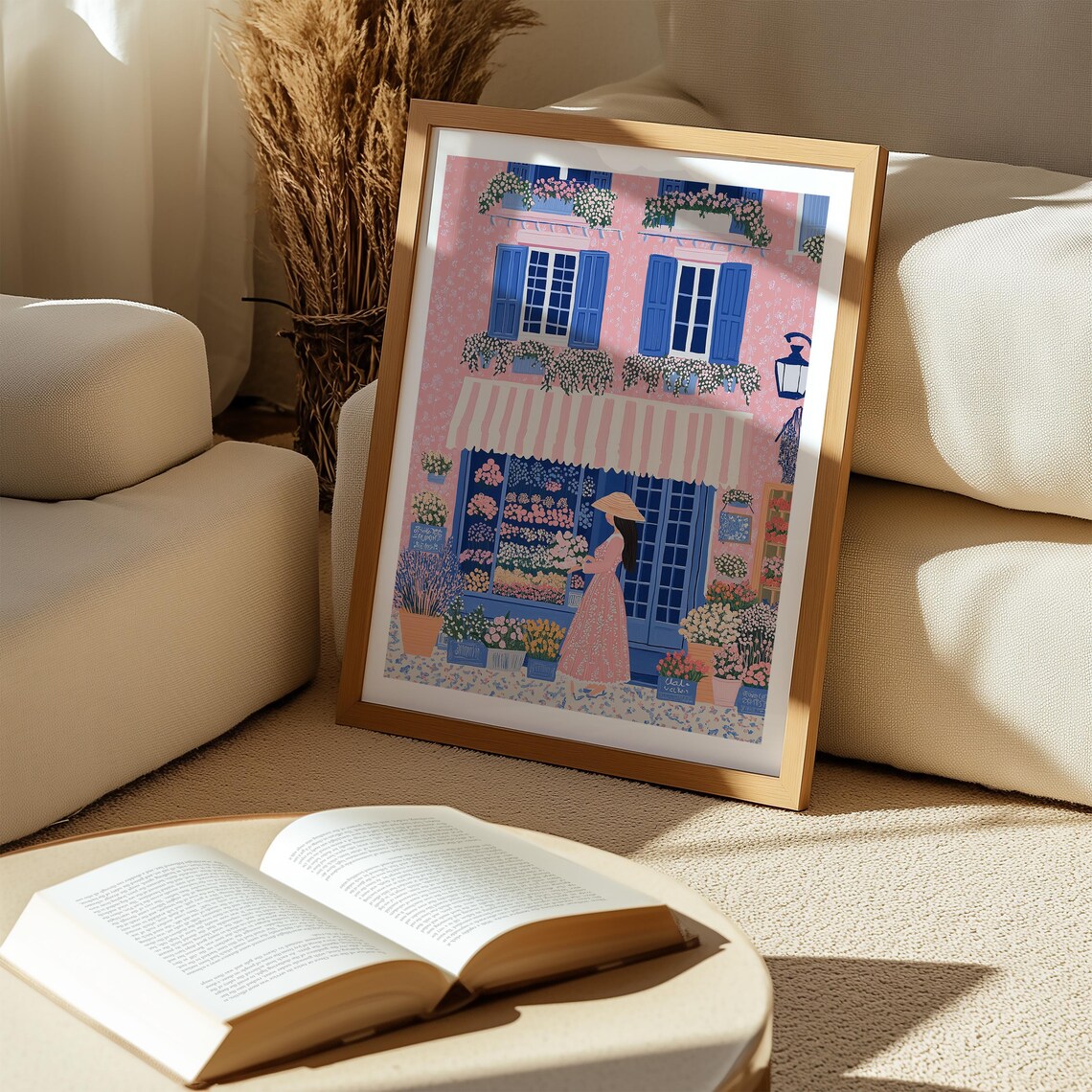 Woman Browsing a Lovely Pink Flower Shop in Springtime Art Poster - Image 5