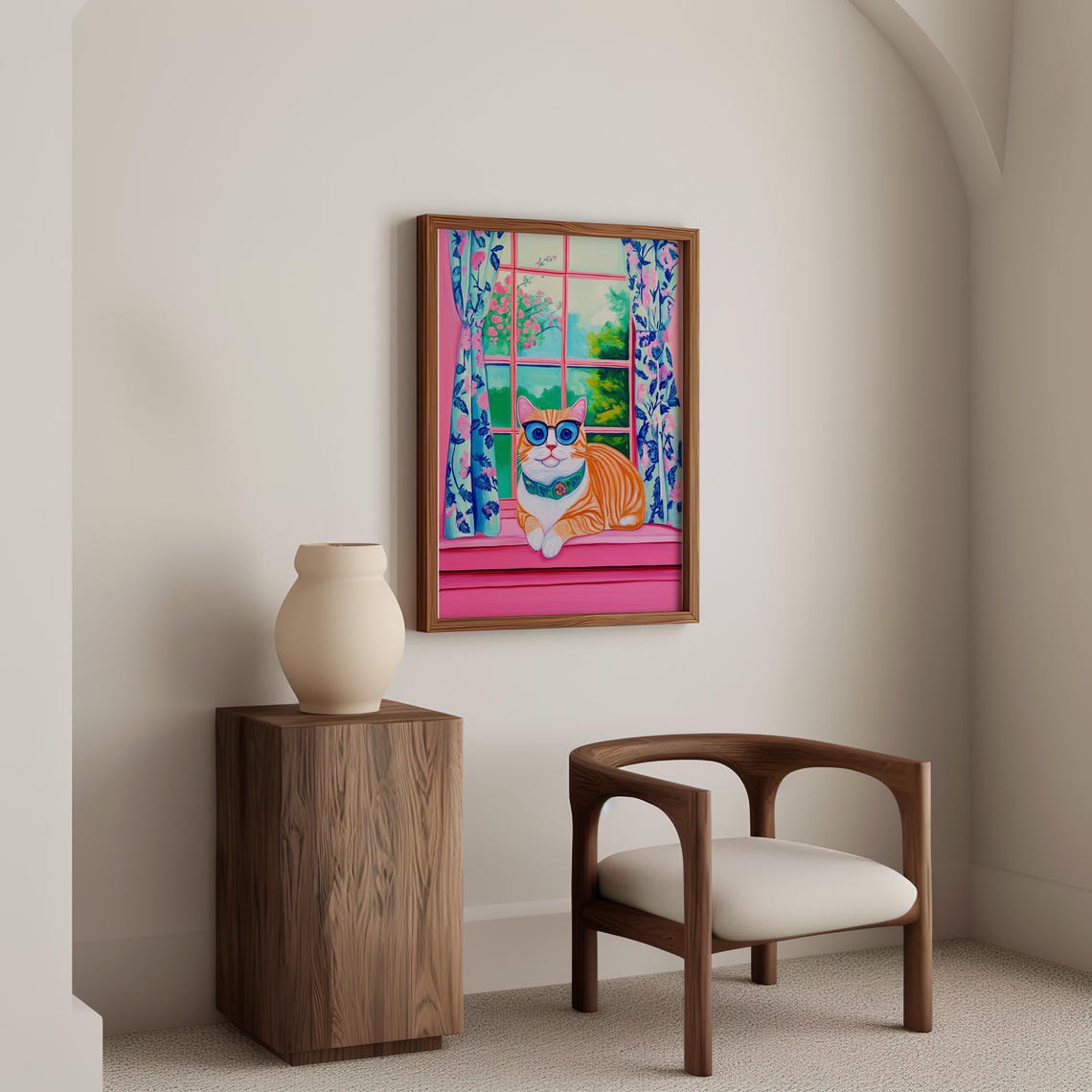 Orange Tabby Cat Wearing Glasses On A Pink Windowsill Poster - Image 5