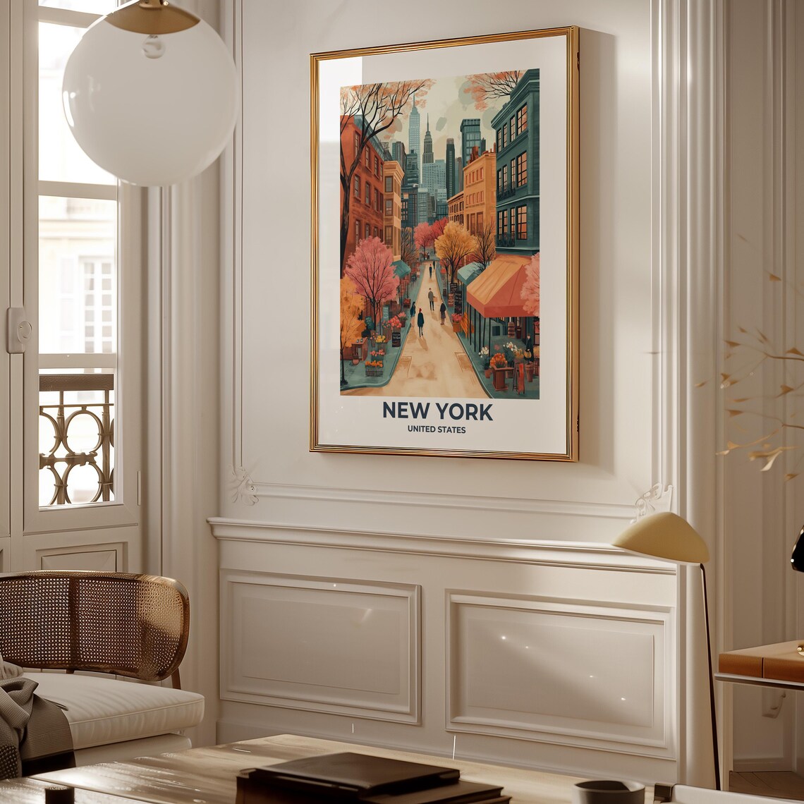 New York City Autumn Street with Flower Shops Skyscrapers Poster - Image 2
