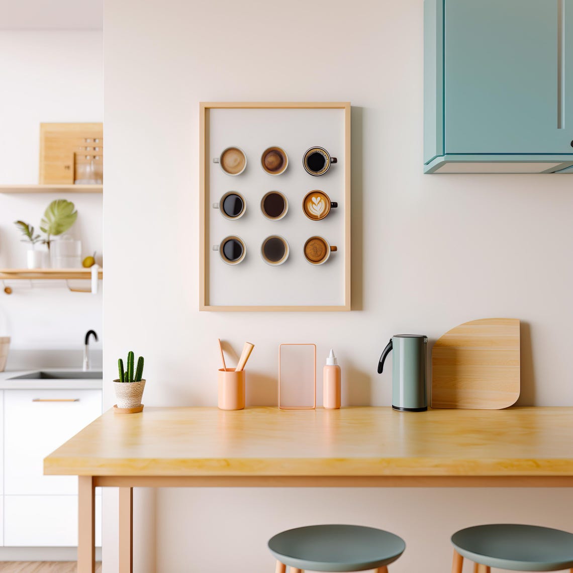Nine Cups of Coffee from Above Minimalist Kitchen Art Poster - Image 6