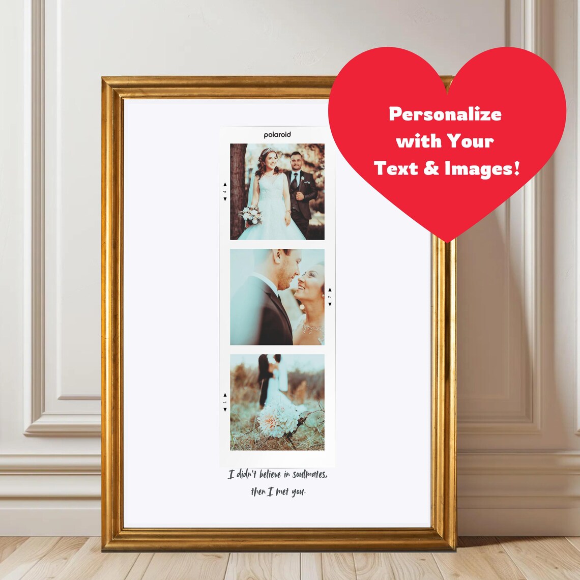 Custom Retro Polaroid Wedding Photo Strip Romantic Quote Gift Poster