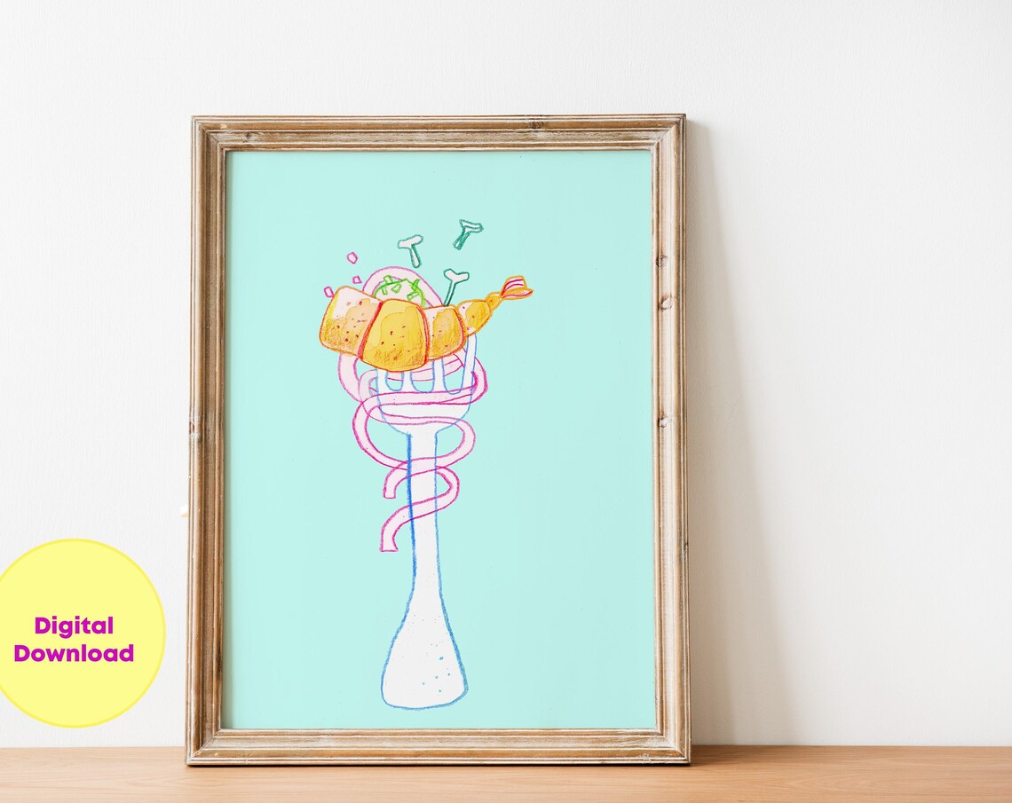 Spaghetti Italian Kitchen Art Print, Food Poster