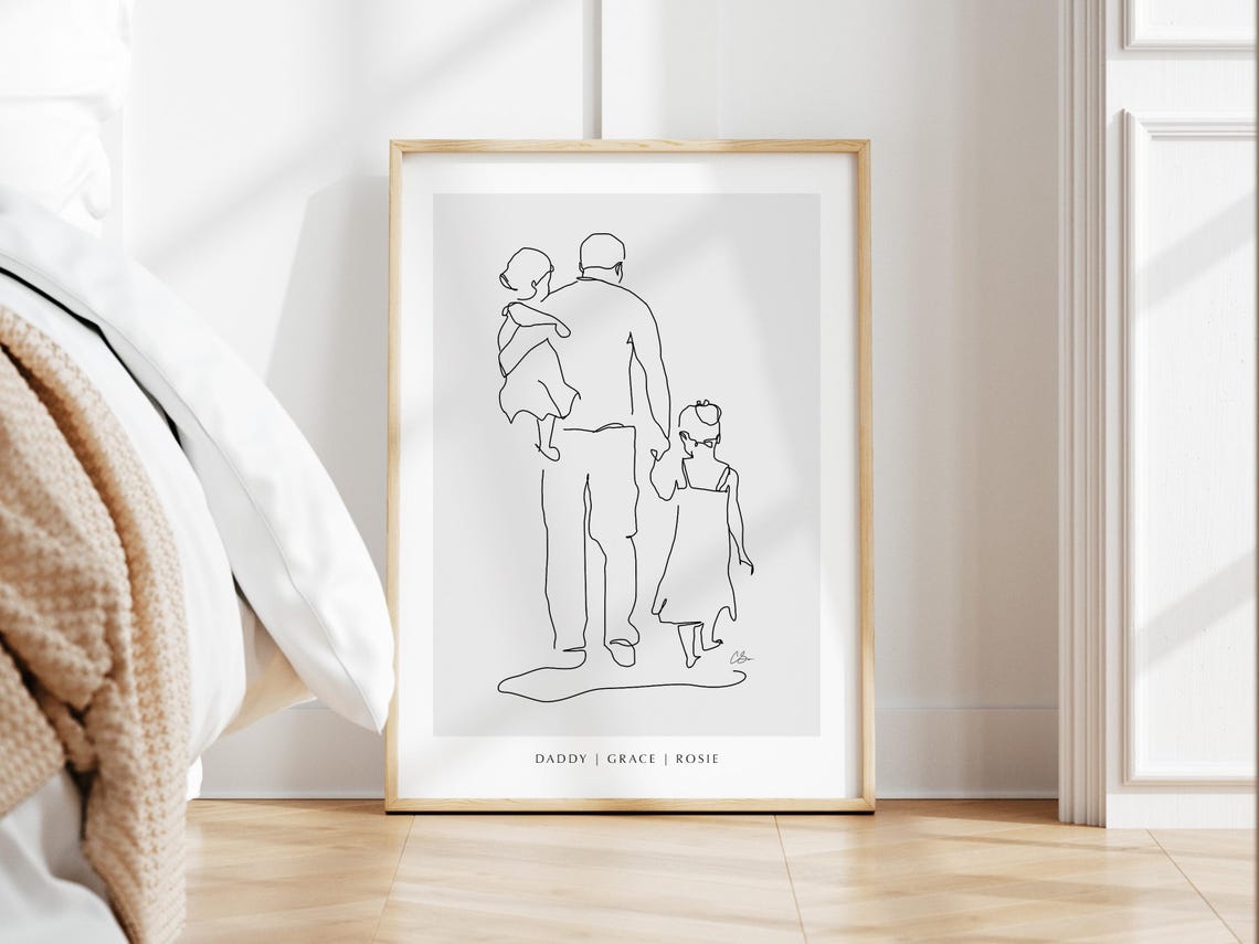 Personalised Daddy Print Father And Daughters Art Line Art Daddy Print Daddy Drawing Gift For Dad Personalised Print Gift For Dad Art - Image 2