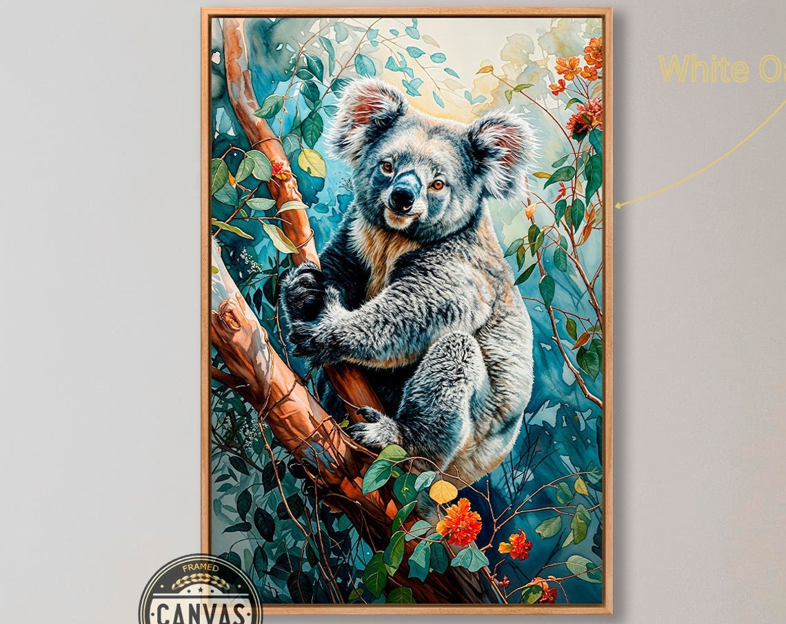 Cute Koala Climbing Eucalyptus Tree Watercolor Wildlife Art Poster