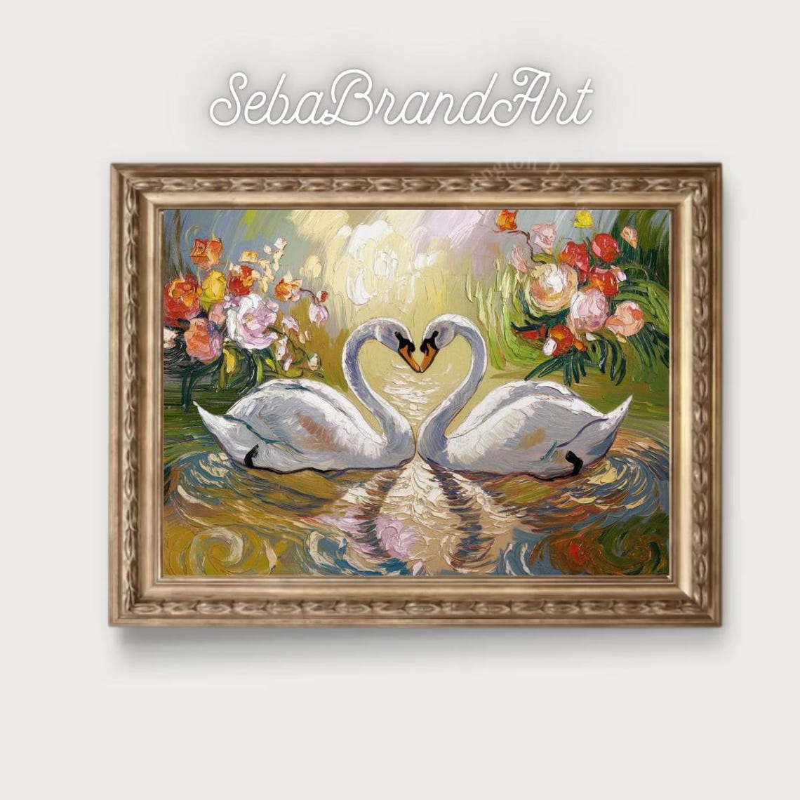 Van Gogh Style Swan Love Heart Art Vibrant Expressionism With Bold Brushstrokes For Artistic Home Decor - Image 2