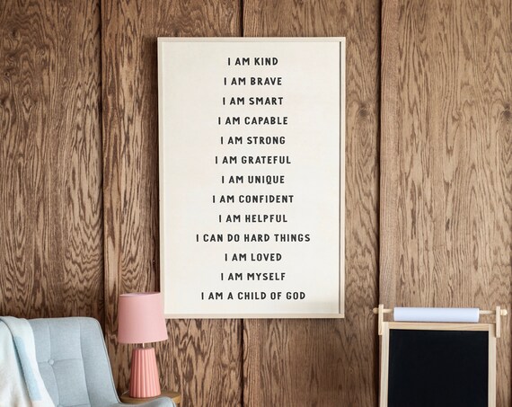 Christian Kids Room Affirmation Sign, Wall Art Print