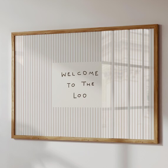 Welcome To The Loo Print Minimalist Bathroom Decor Neutral Striped Wall Art Digital Download Horizontal