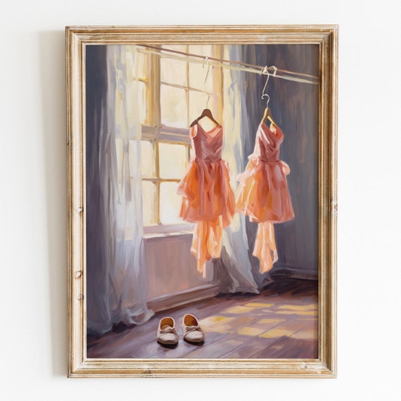 Ballerina Dress Girly Wall Art Print Preppy Pink Trendy Wall Art Girly Room Decor Vintage Ballet Dress Aesthetic Oil Painting