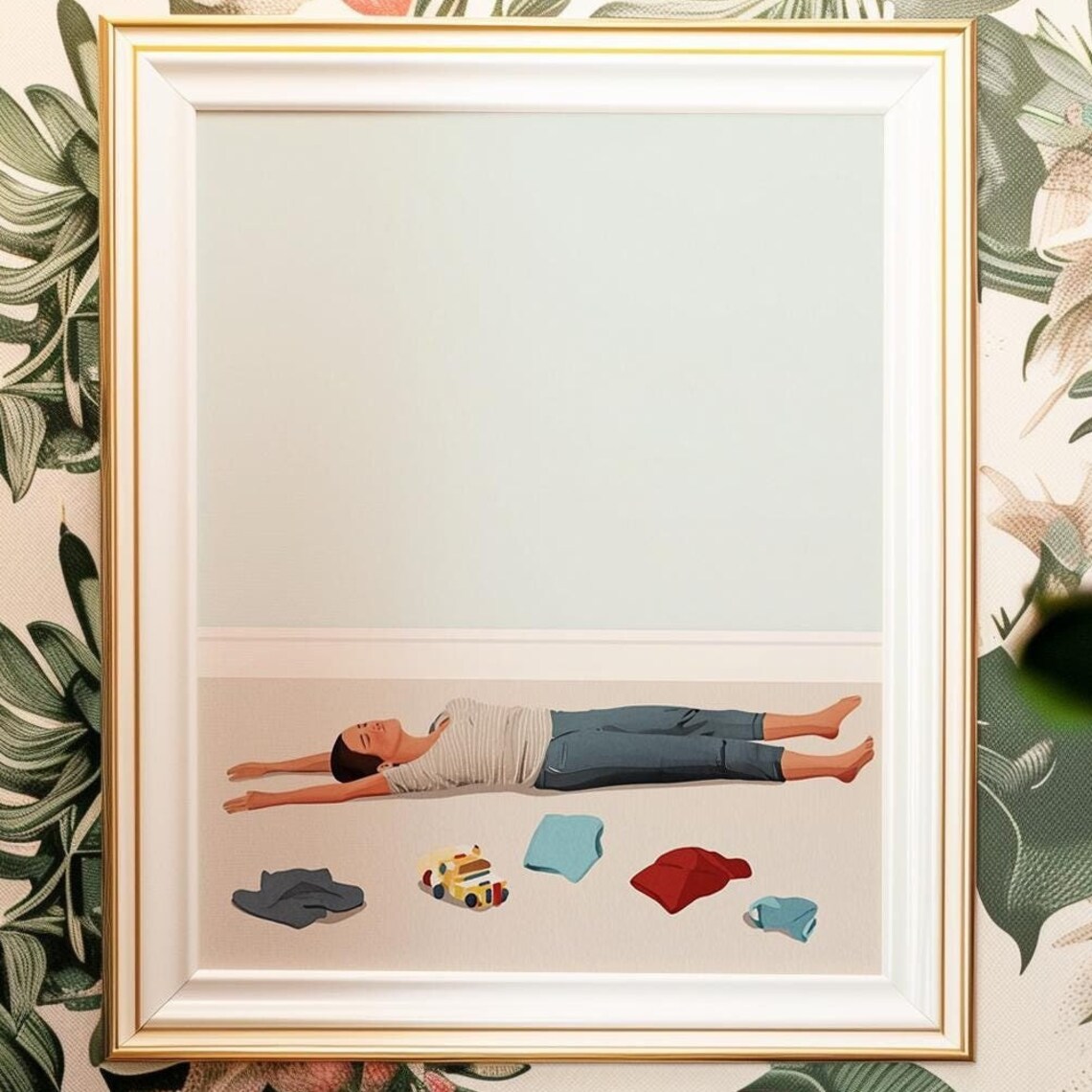 Mom Sleeping On Floor Colorful Watercolor Motherhood Wall Art