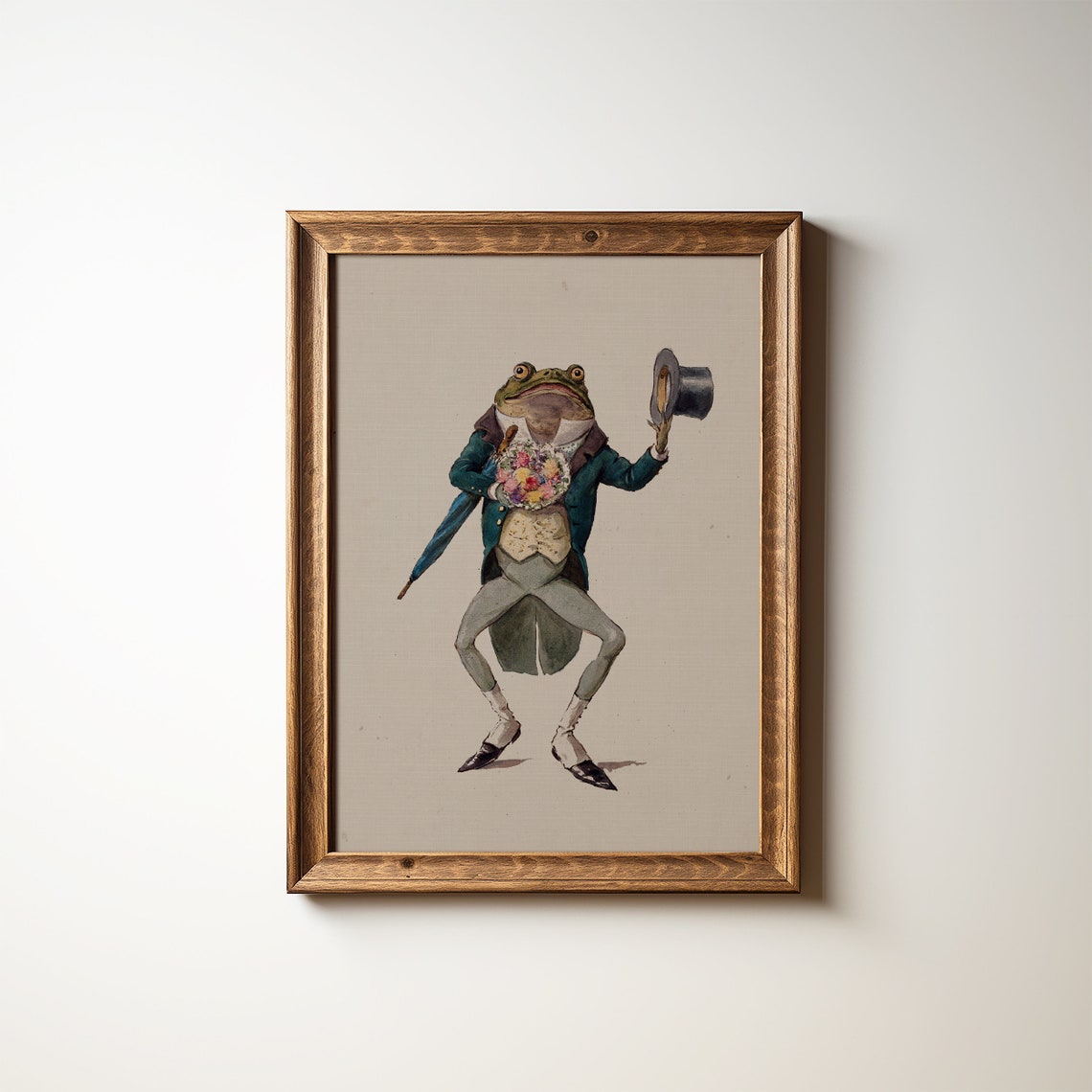 Dapper Gentleman Frog in Top Hat Holding Flowers Animal Humor Poster