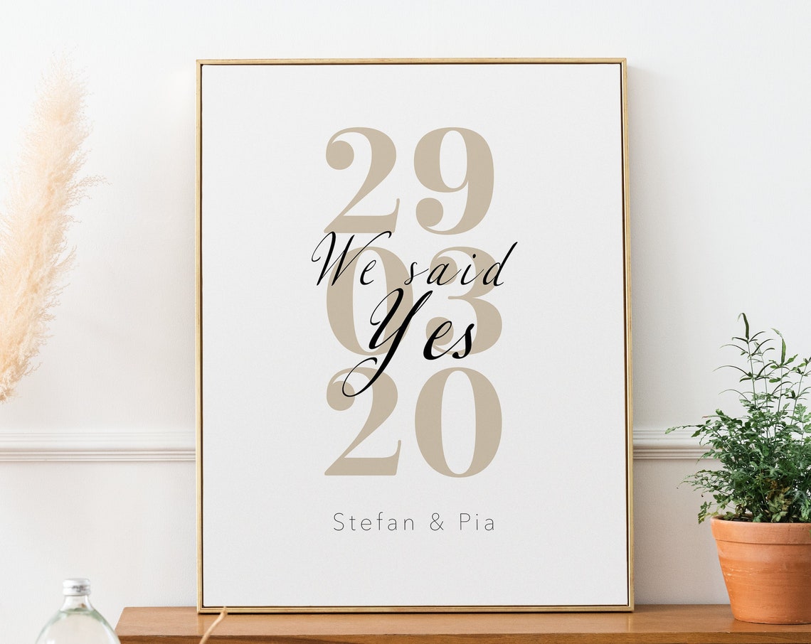 We Said Yes Wedding Date Personalized Names Elegant Keepsake Poster