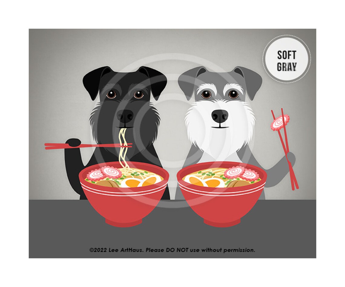792dp Dog Art Two Schnauzer Dogs Eating Ramen Noodles Wall Art Schnauzer Decor Ramen Art Dog Portrait Pet Drawing Foodie Print - Image 3