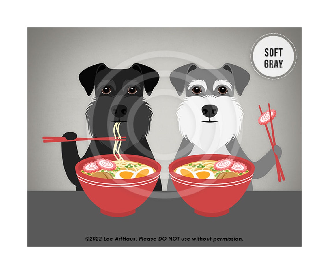 Two Schnauzers Eating Ramen Noodles Cute Funny Dog Food Art Poster - Image 3