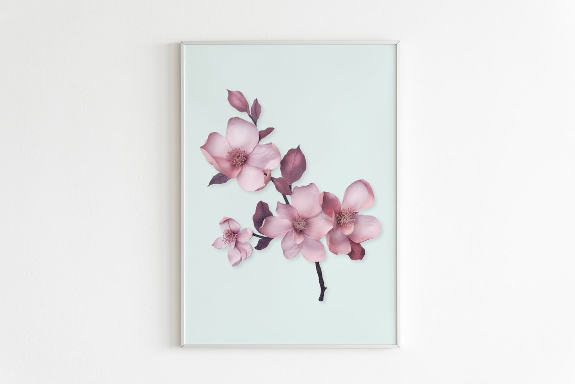 Pink Cherry Blossom Branch Watercolor Floral Botanical Art Poster - Image 2