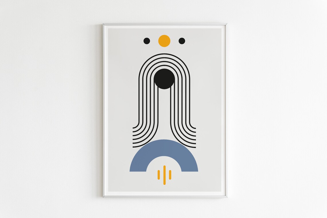 Black Line Rainbow Arch Circle Blue Abstract Minimalist Art Poster