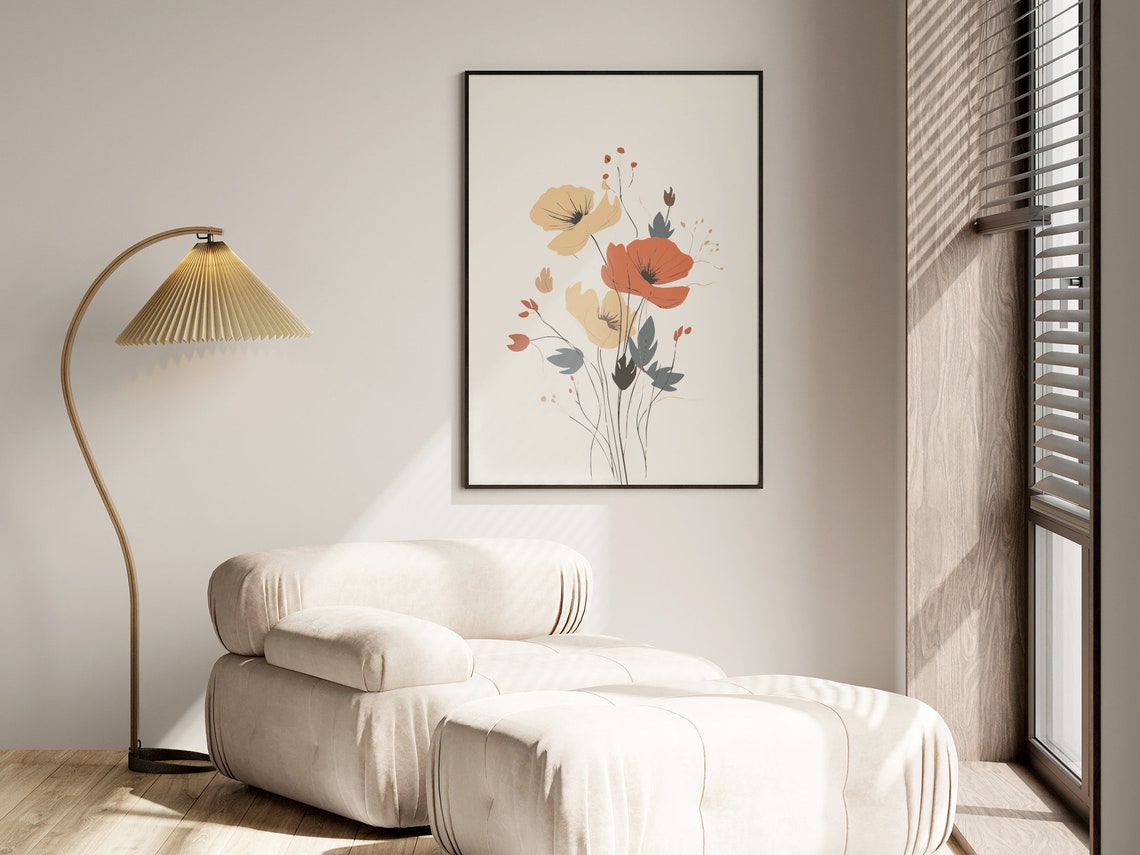 Rust Orange Wildflower Bouquet Slate Foliage Boho Botanical Poster
