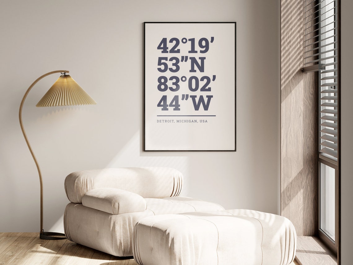 Detroit Michigan USA Coordinates Bold Typography City Art Poster - Image 2