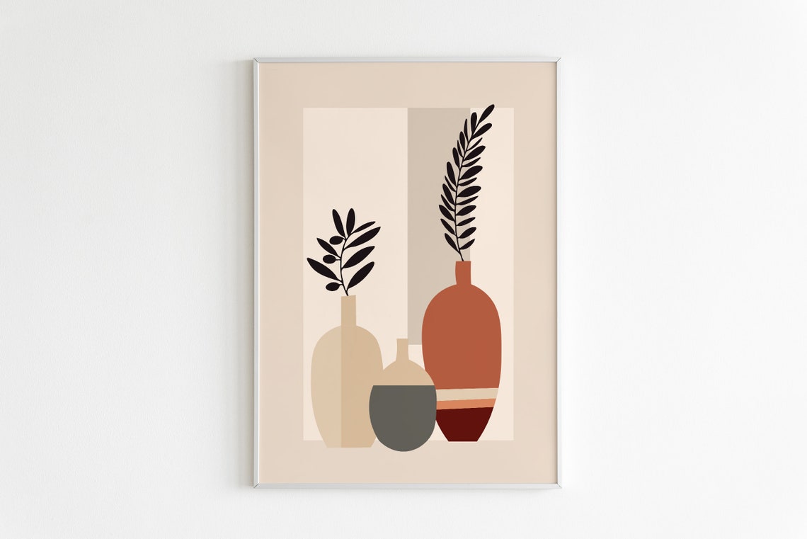 Terracotta Vase Trio Boho Botanical Abstract Neutral Tones Poster