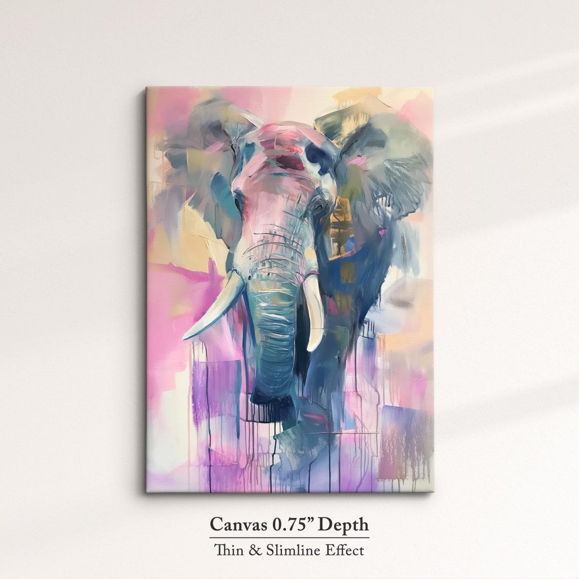 Elephant Front View Soft Pink Lavender Pastel Abstract Wall Art - Image 4