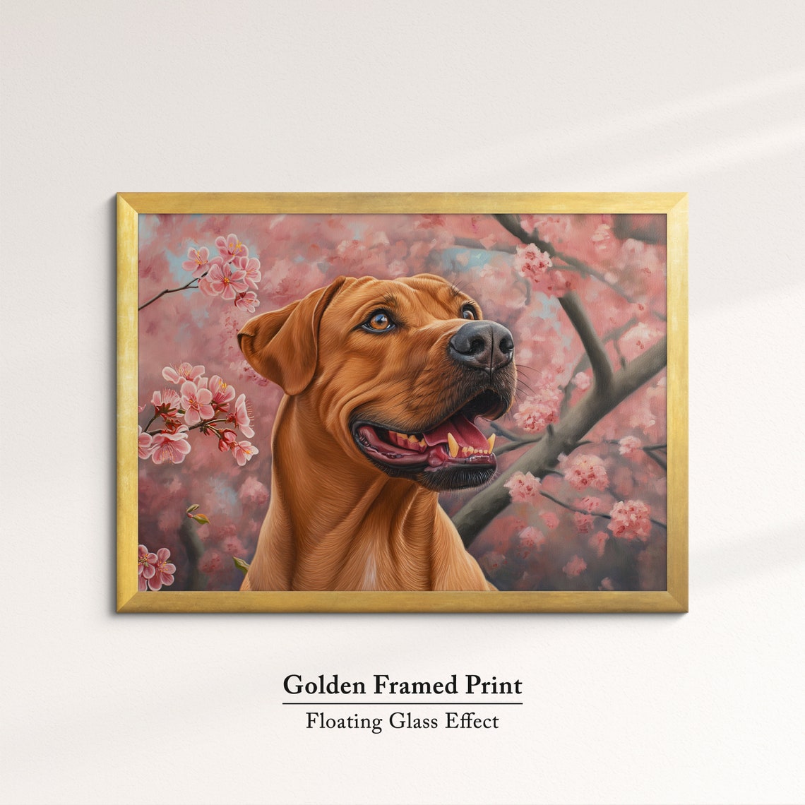 Rhodesian Ridgeback Happy Profile In Pink Cherry Blossoms Art Poster - Image 5