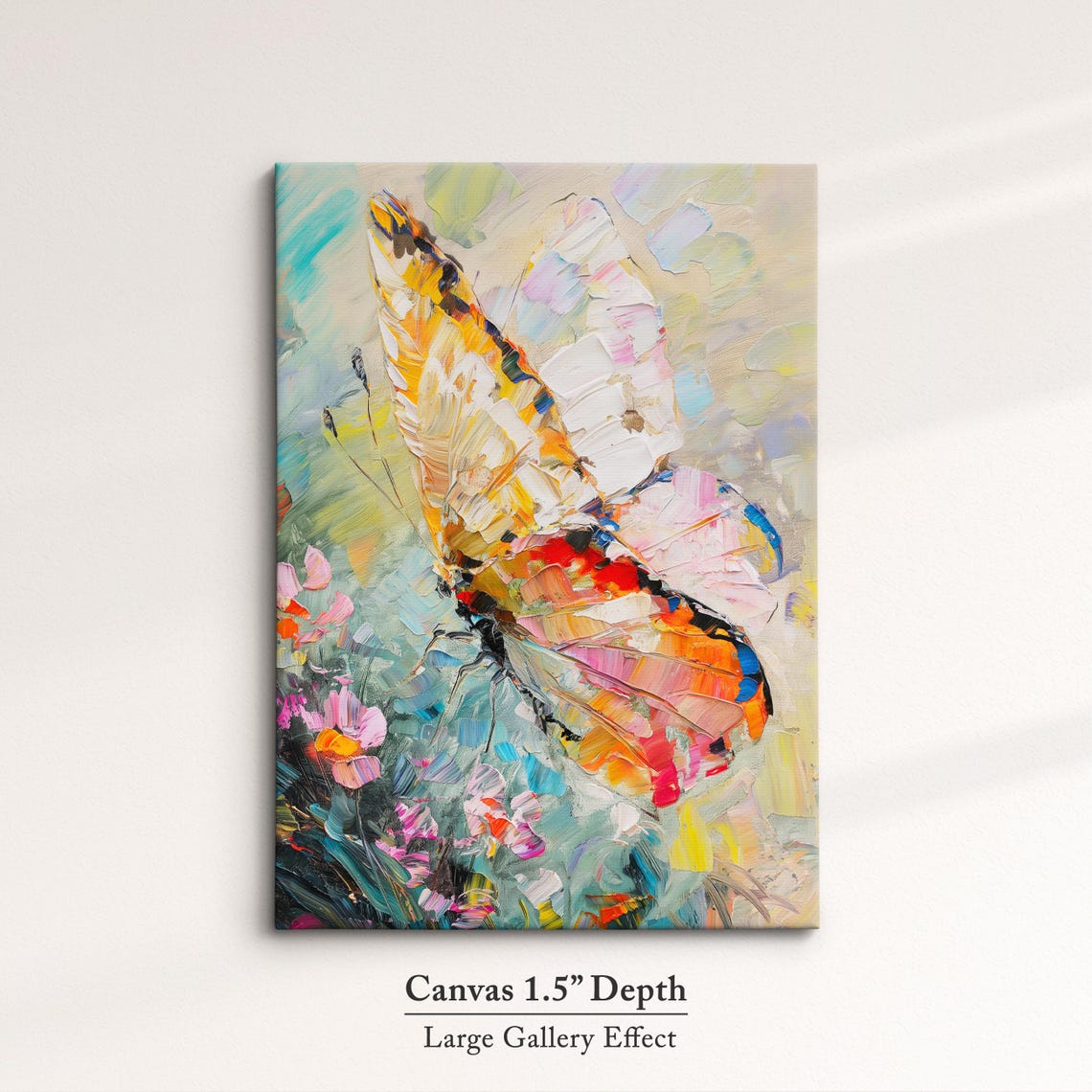 Swallowtail Butterfly Flowers Thick Impasto Oil Painting Wall Art - Image 3