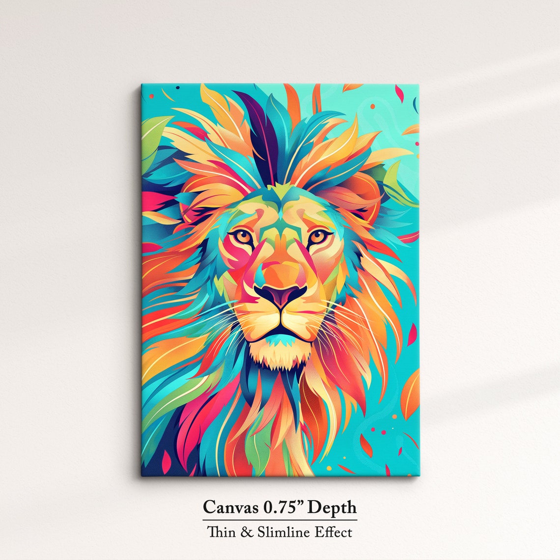 Colorful Lion Face Front Rainbow Feather Mane Teal Art Poster - Image 4