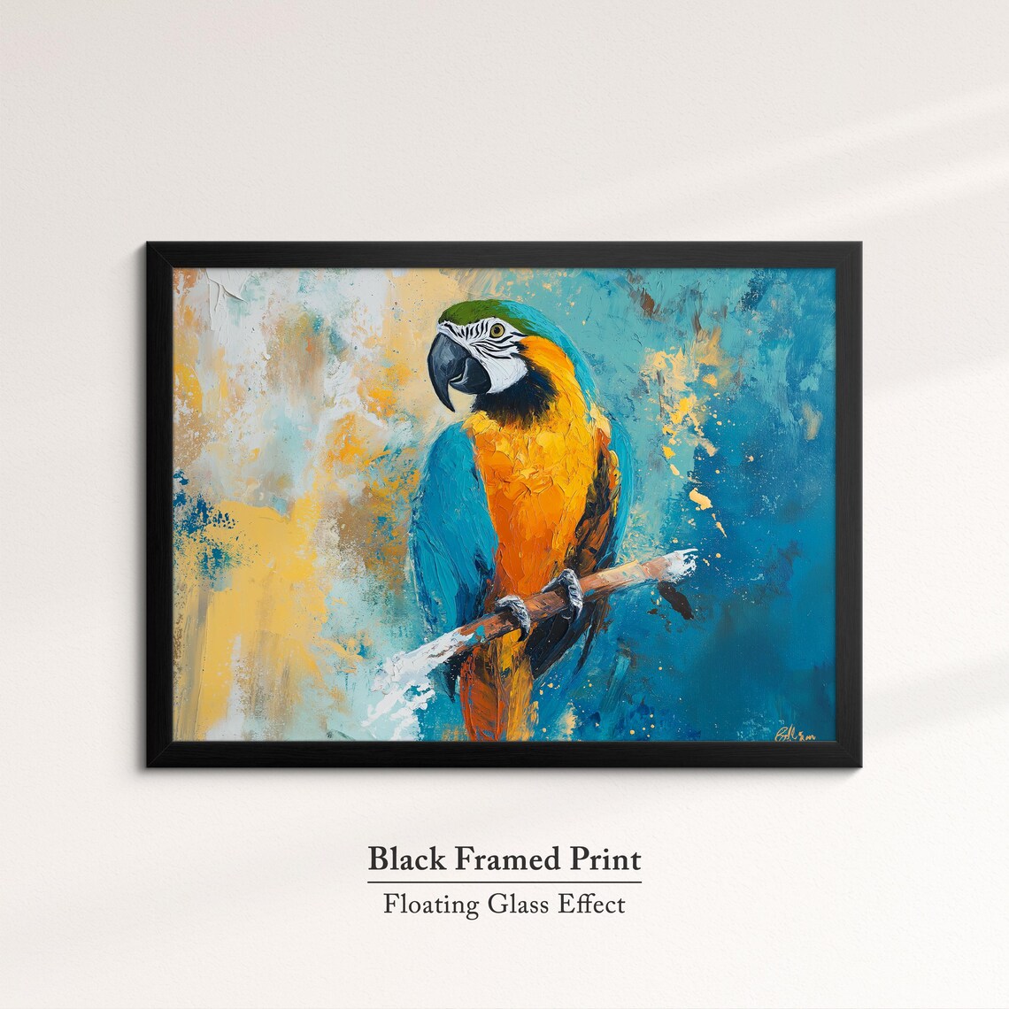 Blue And Yellow Macaw Parrot Oil Painting Turquoise Abstract Poster - Image 8