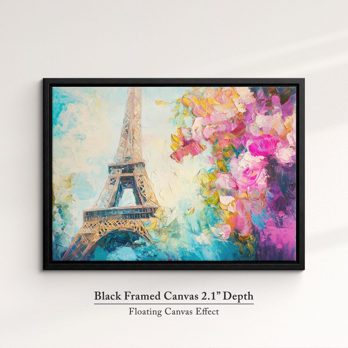 Eiffel Tower Paris Cherry Blossom Pink Floral Oil Painting Poster - Image 2