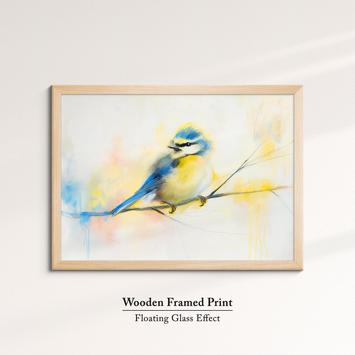 Blue Tit Bird Soft Watercolor Cream Branch Songbird Wall Poster - Image 6