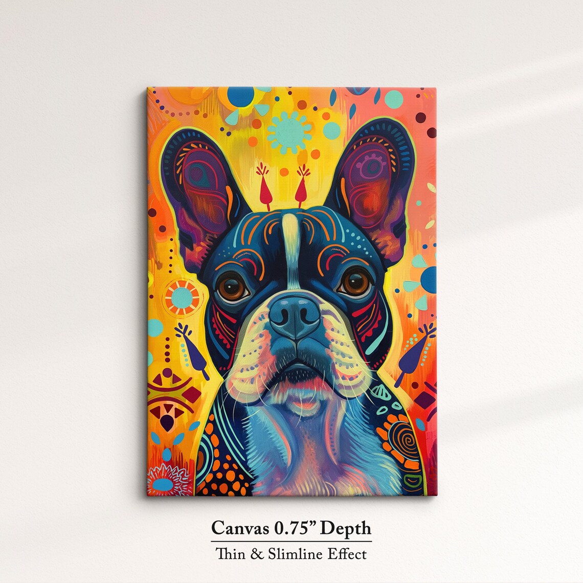 French Bulldog Folk Art Yellow Bright Playful Puppy Portrait Poster - Image 4