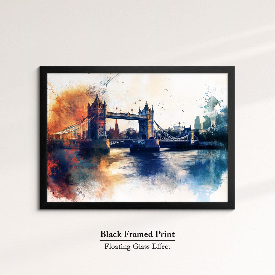 London Tower Bridge Watercolor Art Orange Skyline Thames River Poster - Image 8