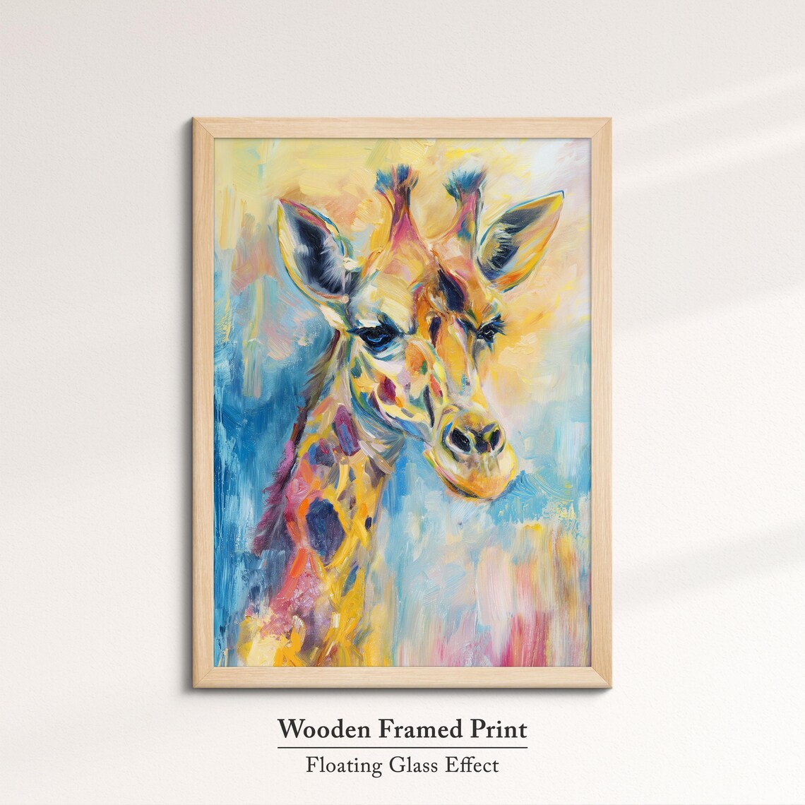 Giraffe Looking Aside Warm Golden Blue Abstract Wildlife Wall Art - Image 6