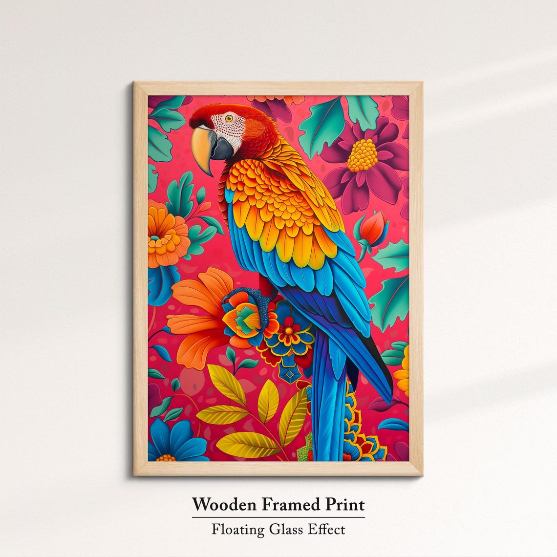 Scarlet Macaw Parrot Coral Pink Floral Bloom Bright Bird Wall Poster - Image 6
