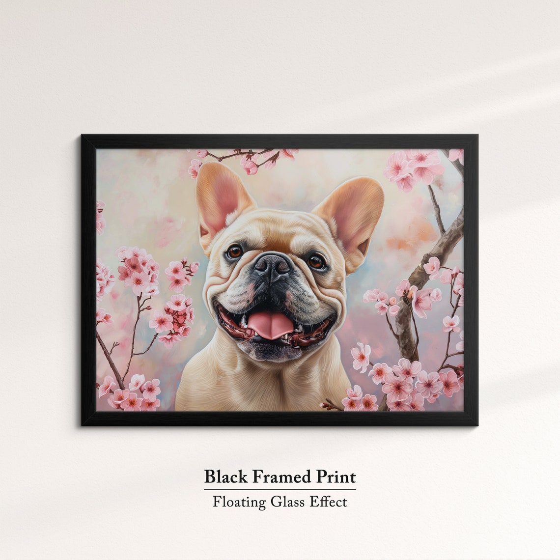 Fawn French Bulldog Grinning In Pink Cherry Blossom Joyful Pet Poster - Image 8