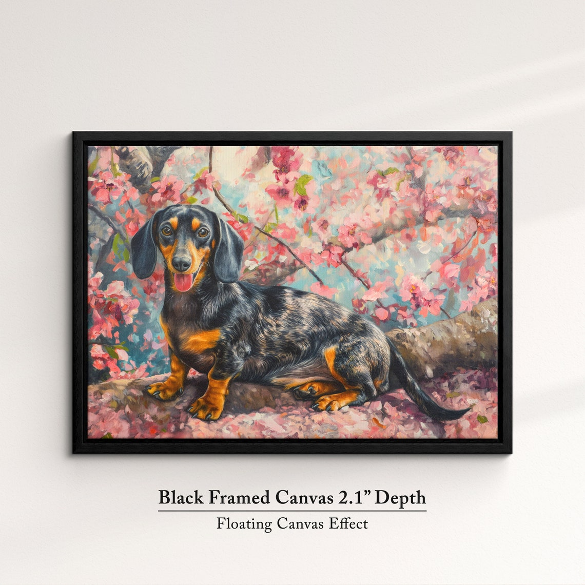 Dachshund Lying Among Cherry Blossom Petals Happy Spring Dog Poster - Image 2