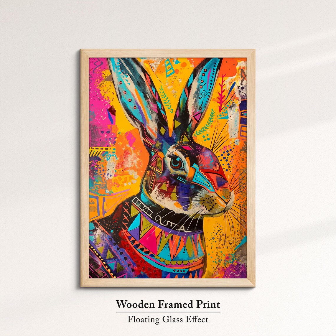 Rabbit Colorful Geometric Tribal Mosaic Hare Portrait Abstract Art Poster - Image 6
