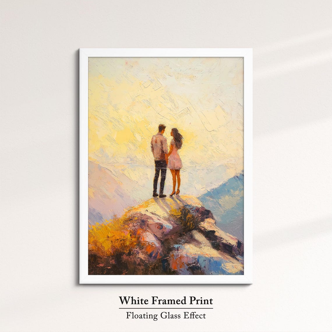 Romantic Couple Holding Hands On Sunrise Mountain Peak Art Poster - Image 7