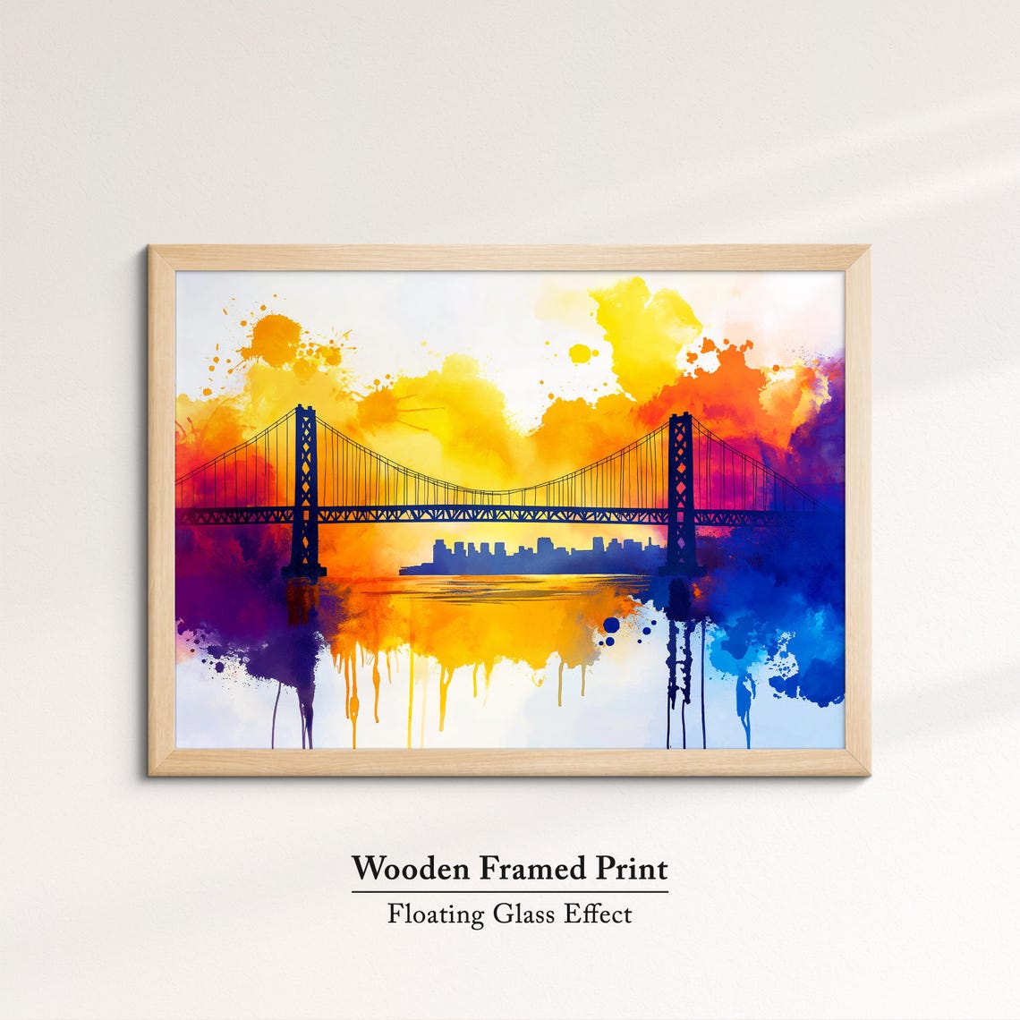 San Francisco Bay Bridge Silhouette Rainbow Sunset Watercolor Poster - Image 6