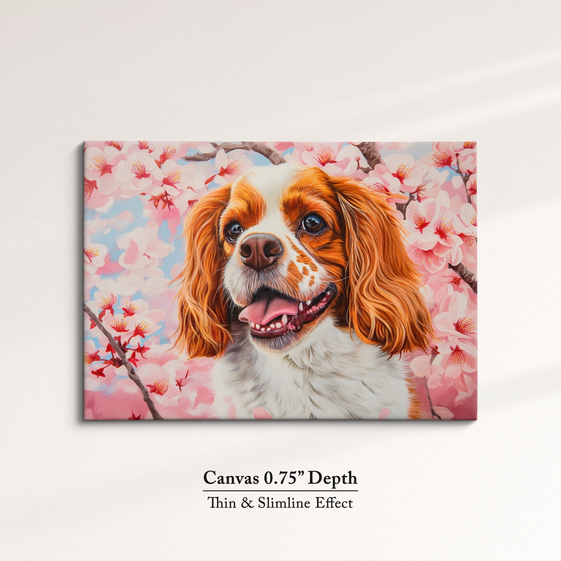 Smiling Cavalier King Charles Spaniel Portrait In Pink Blossoms Poster - Image 4