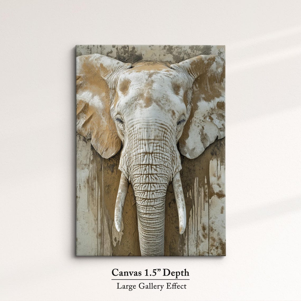 Elephant Head Sepia Neutral Beige Tusks Rustic Textured Wall Poster - Image 3