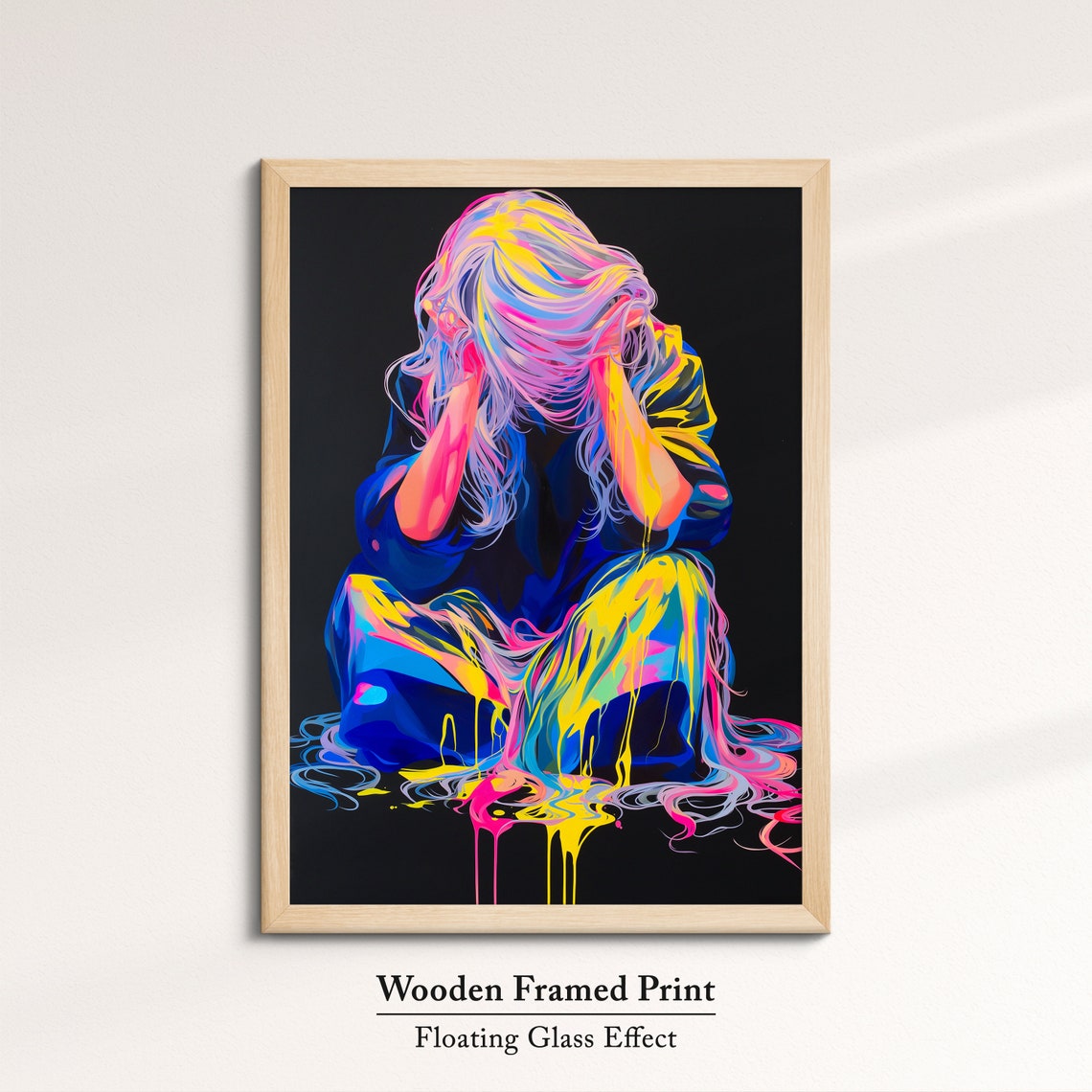 Neon Paint Splash Seated Woman With Long Flowing Hair Dark Art Poster - Image 6