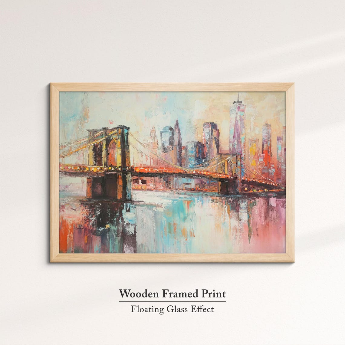 Brooklyn Bridge New York Night Lights Colorful Reflection Art Poster - Image 6