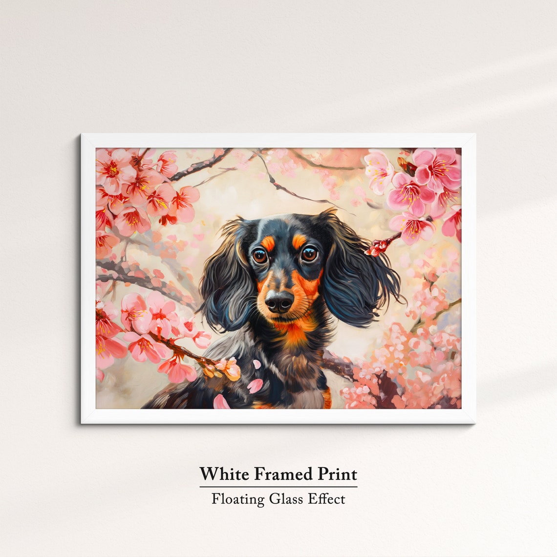 Long Haired Dachshund In Cherry Blossoms Cute Black Tan Dog Poster - Image 7