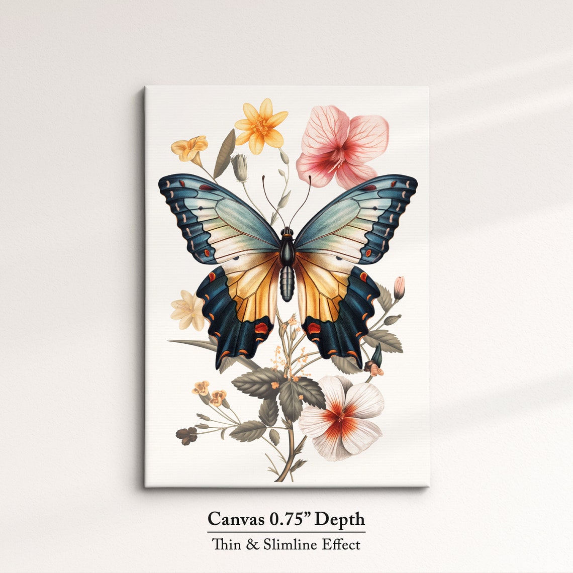 Vintage Botanical Swallowtail Butterfly With Flowers Cream Art Poster - Image 4