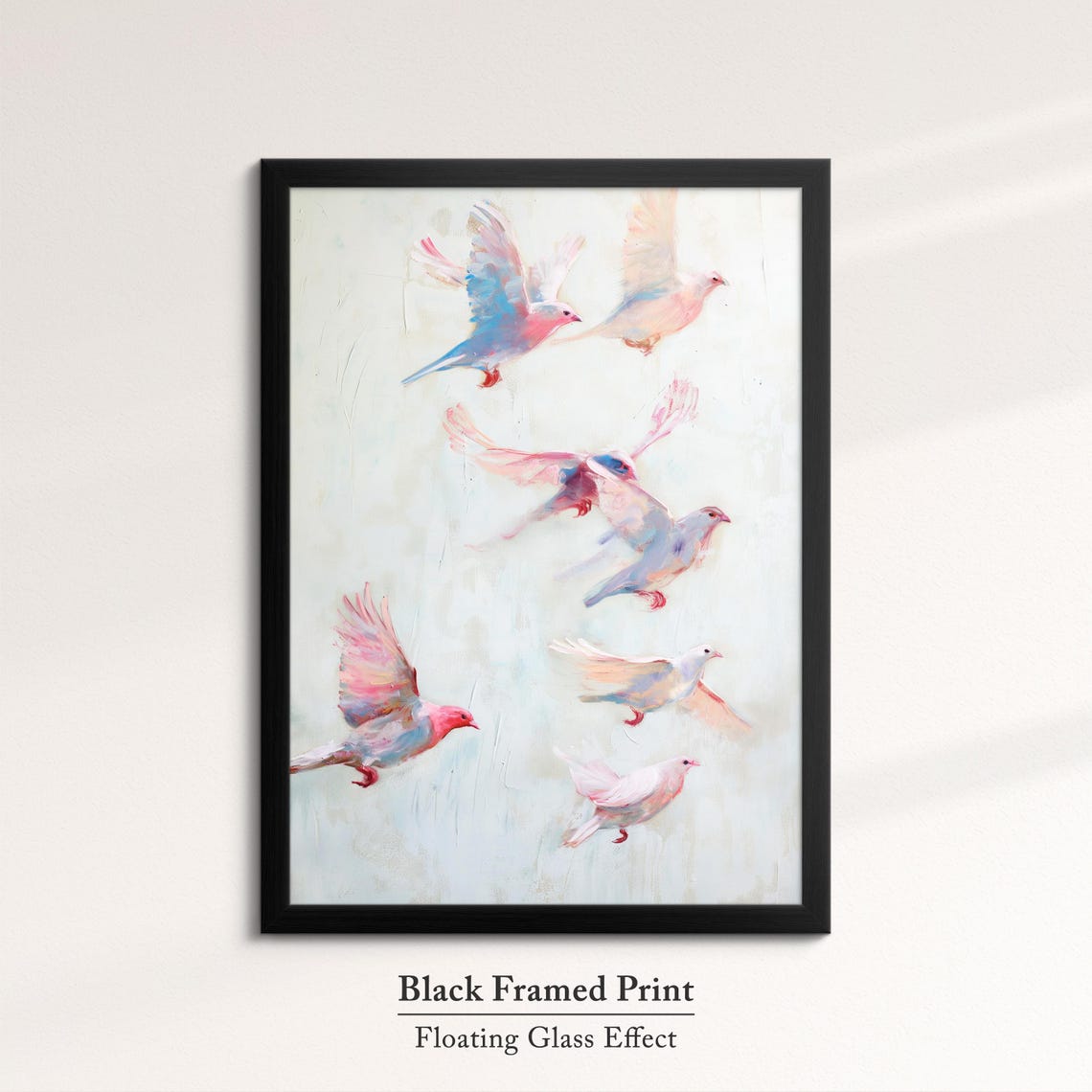Pink Birds In Flight Soft White Pastel Flock Abstract Wall Art - Image 8