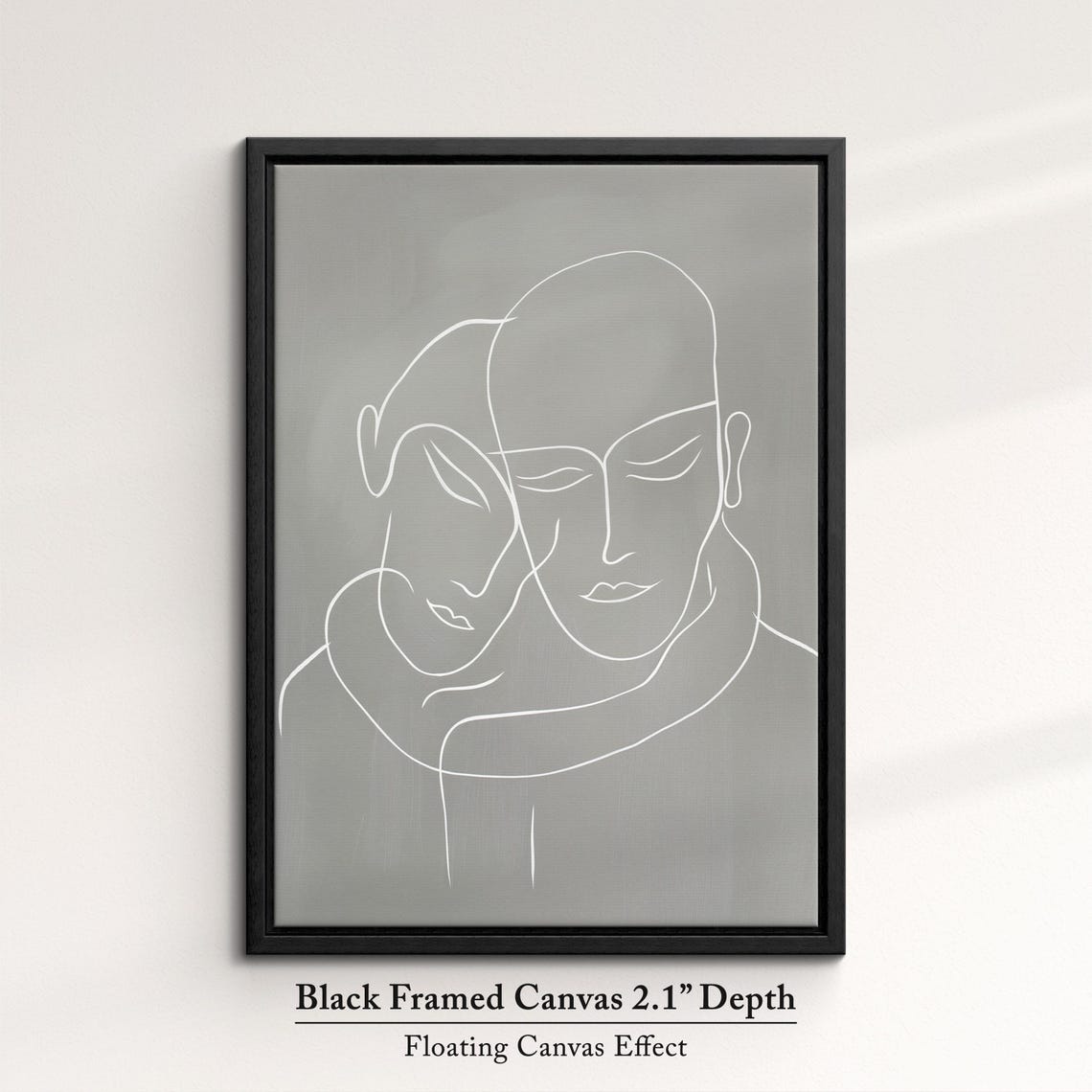 Embracing Couple Minimalist White Line Art Gray Modern Wall Art Poster - Image 2