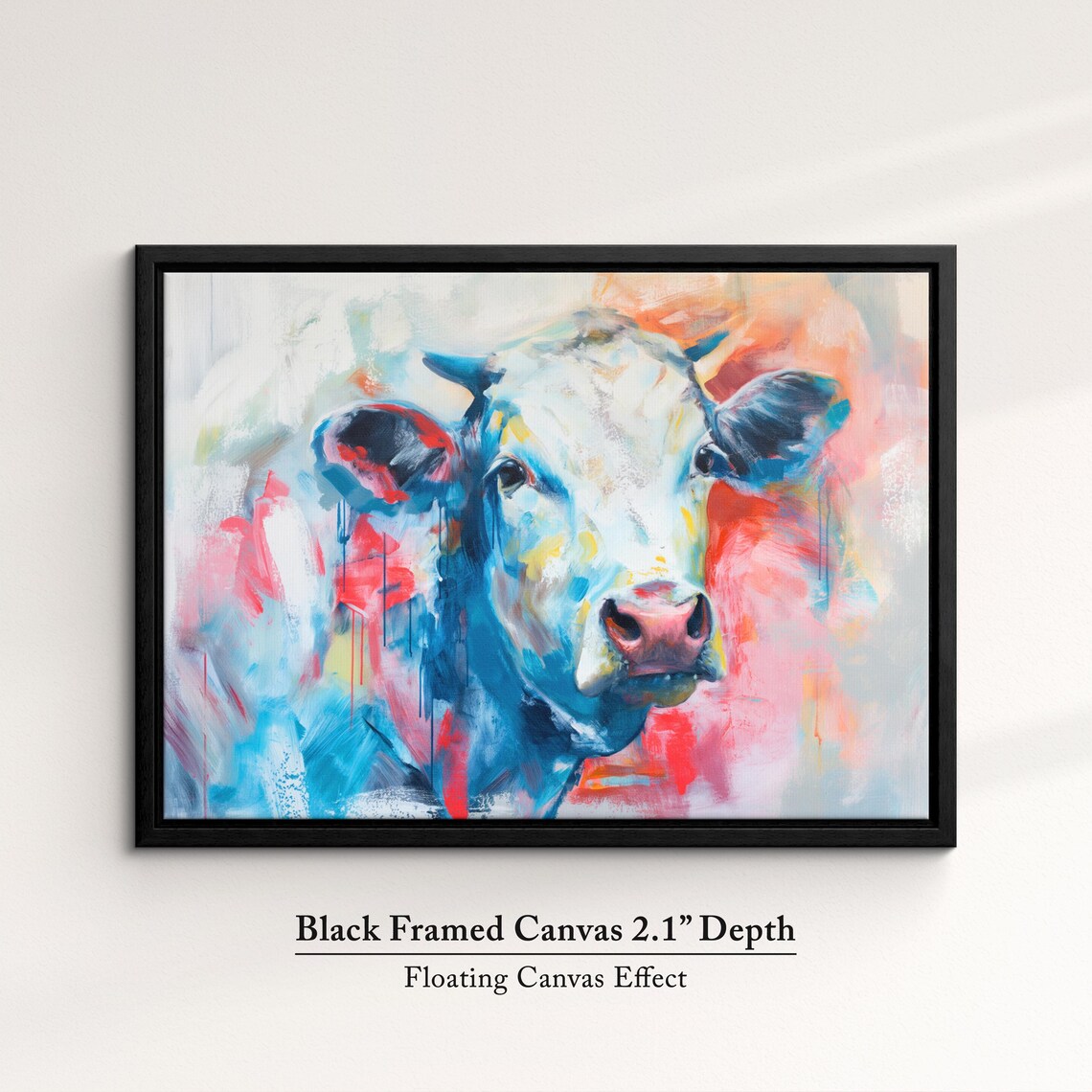 Cow Bold Blue Red Abstract Close Up Colorful Farm Animal Art Poster - Image 2