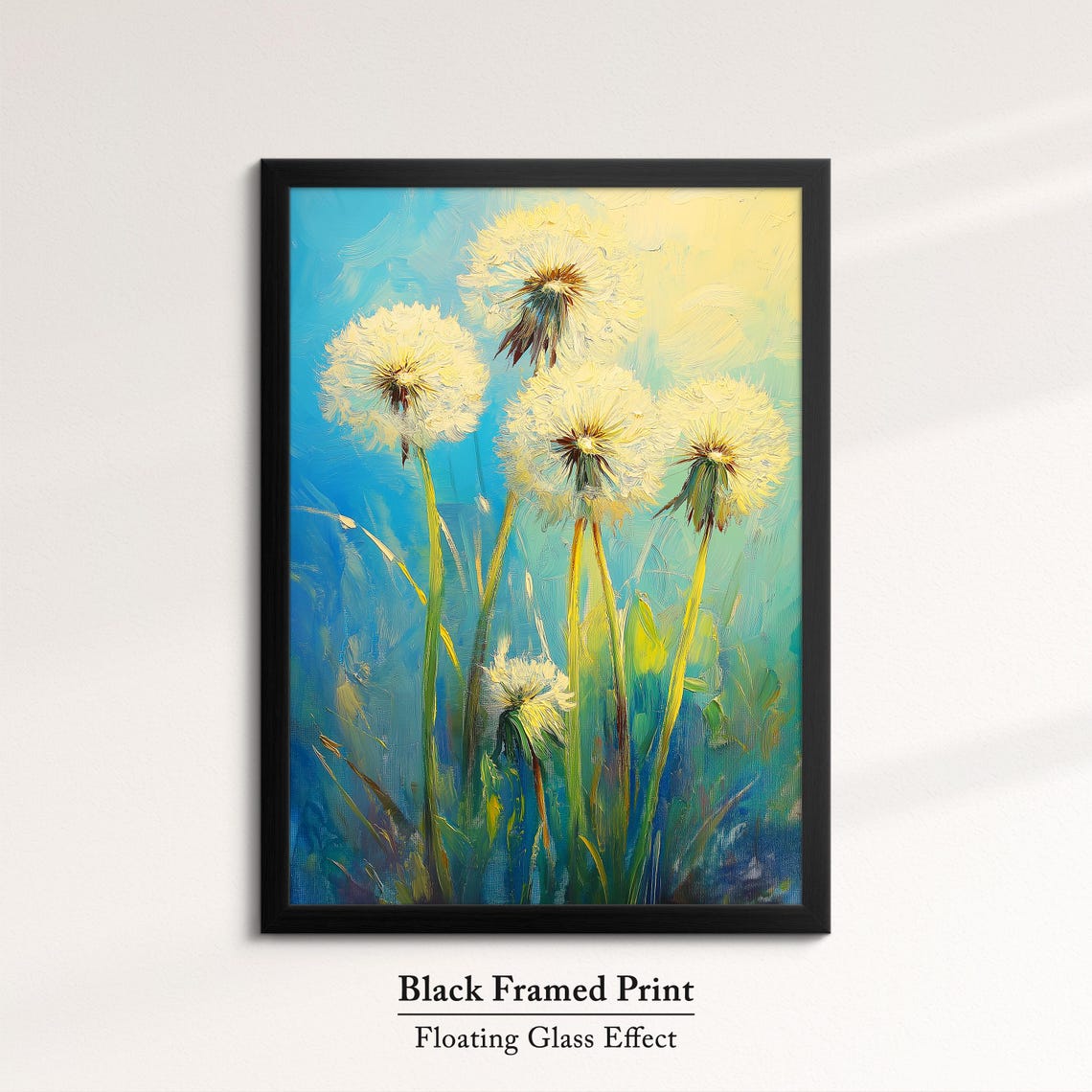 Dandelion Seed Heads Bright Blue Meadow Floral Oil Painting Poster - Image 8